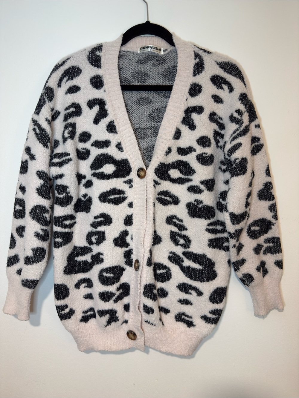 Amazon Pink and Black Leopard Print Button Cardigan